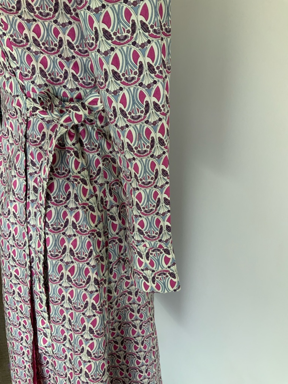 Liberty Print Wrap-Style Long Sleeve Dress in Pink and Cream - Picture 5 of 7